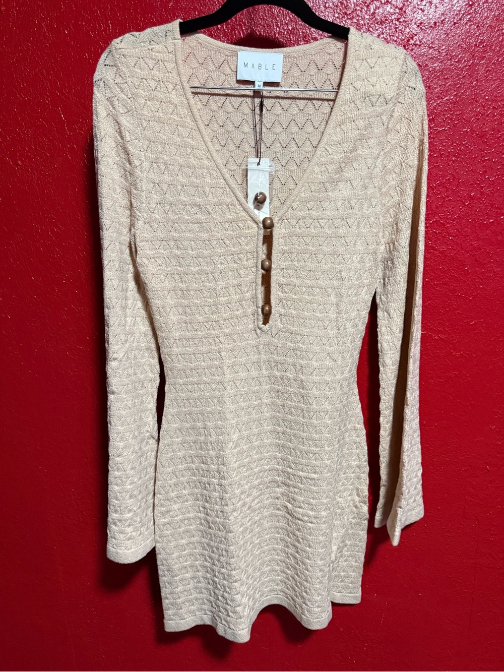 213. NWT MARBLE Long Sleeve Knit Dress in Light Beige